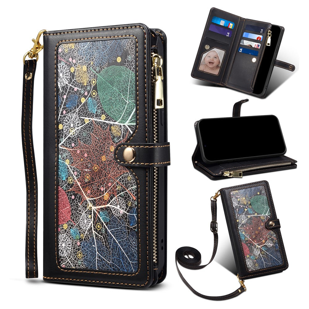 ESEBLE RFID Blocking Phone Case for iPhone 15 Pro Max , Zipper Pocket PU Leather Stand Wallet Cover