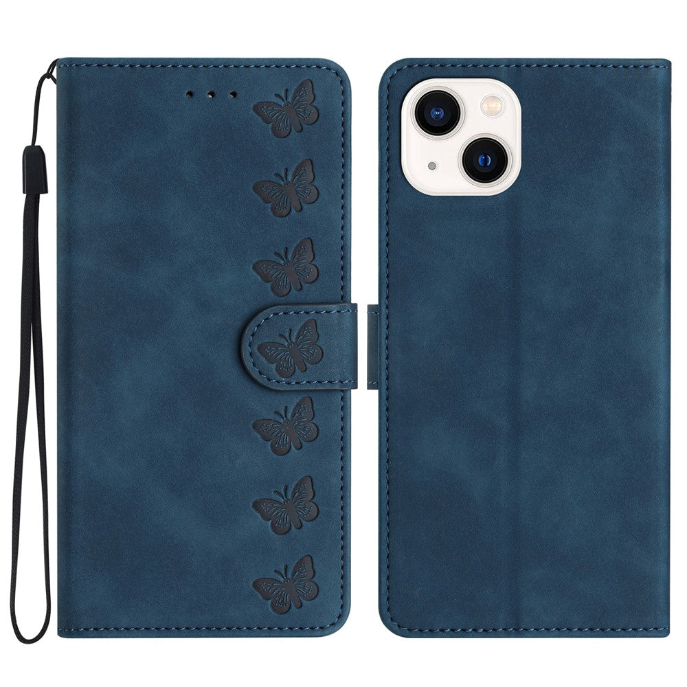 For iPhone 15 Wallet Flip Phone Cover Imprinted Butterfly Phone Case Leather Stand Phone Shell