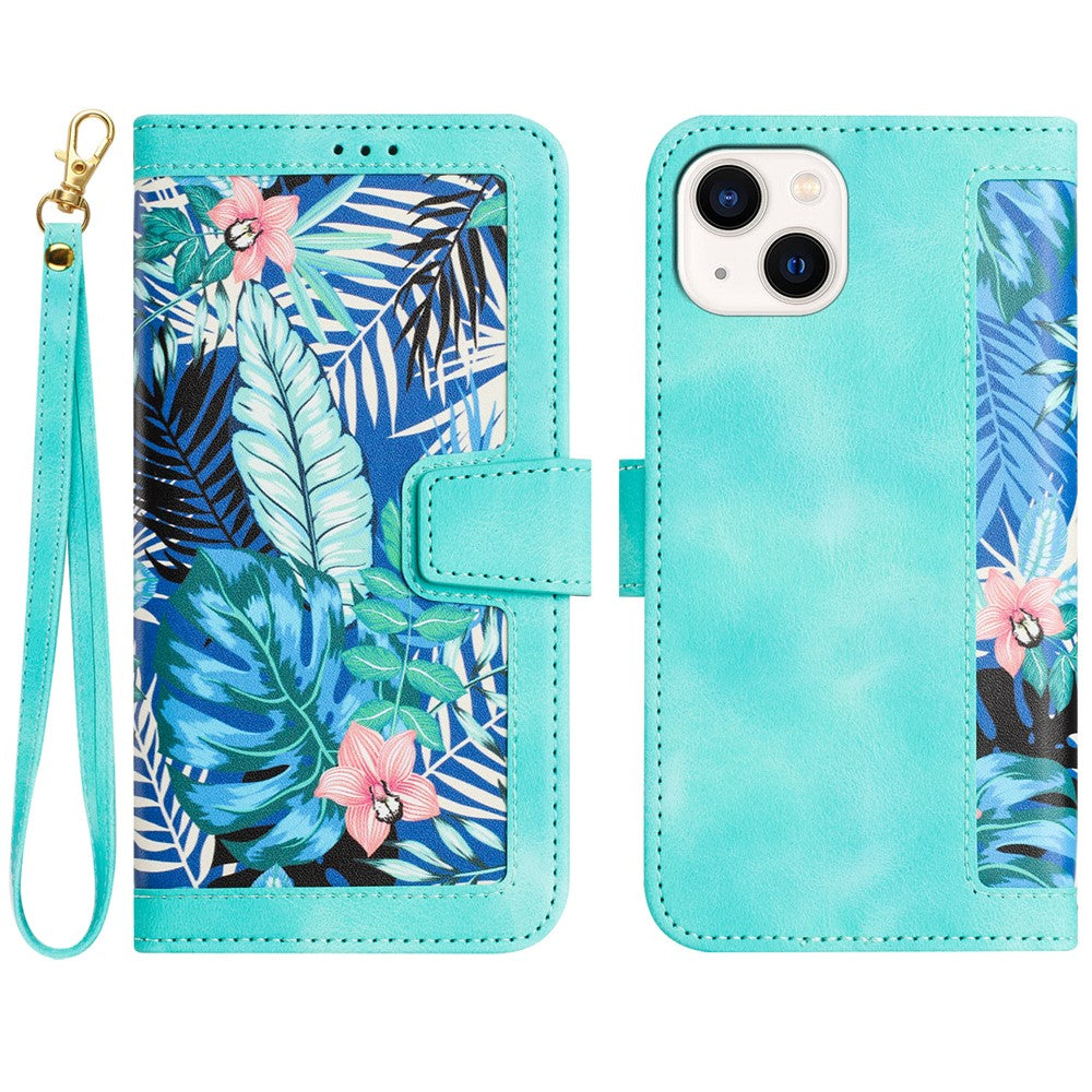 Flower Pattern Printing Leather Case for iPhone 15 , Card Holder Stand Phone Cover