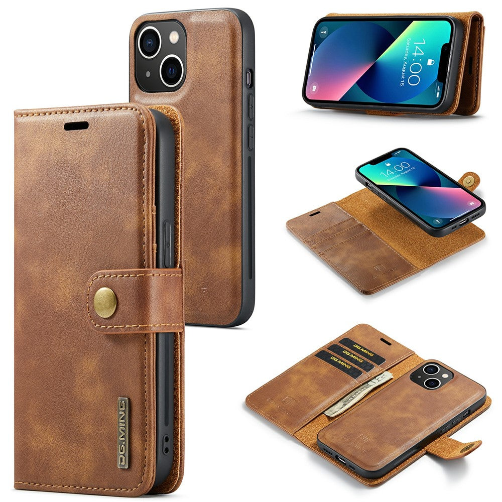 DG.MING for iPhone 15 Plus Detachable Magnetic Phone Case Anti-Dorp Split Leather Wallet Stand Case