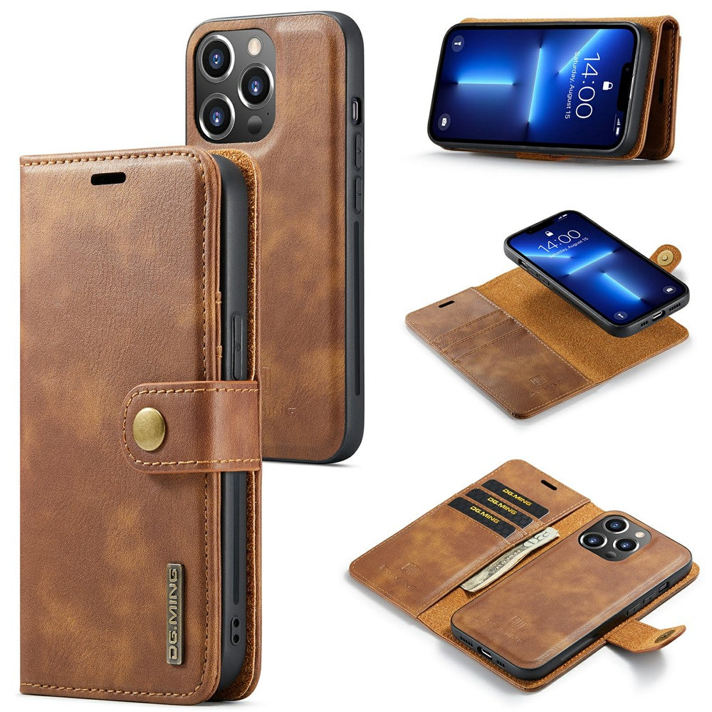 DG.MING For iPhone 15 Pro Phone Case Shockproof Split Leather Detachable Magnetic Phone Shell Wallet Stand Cover