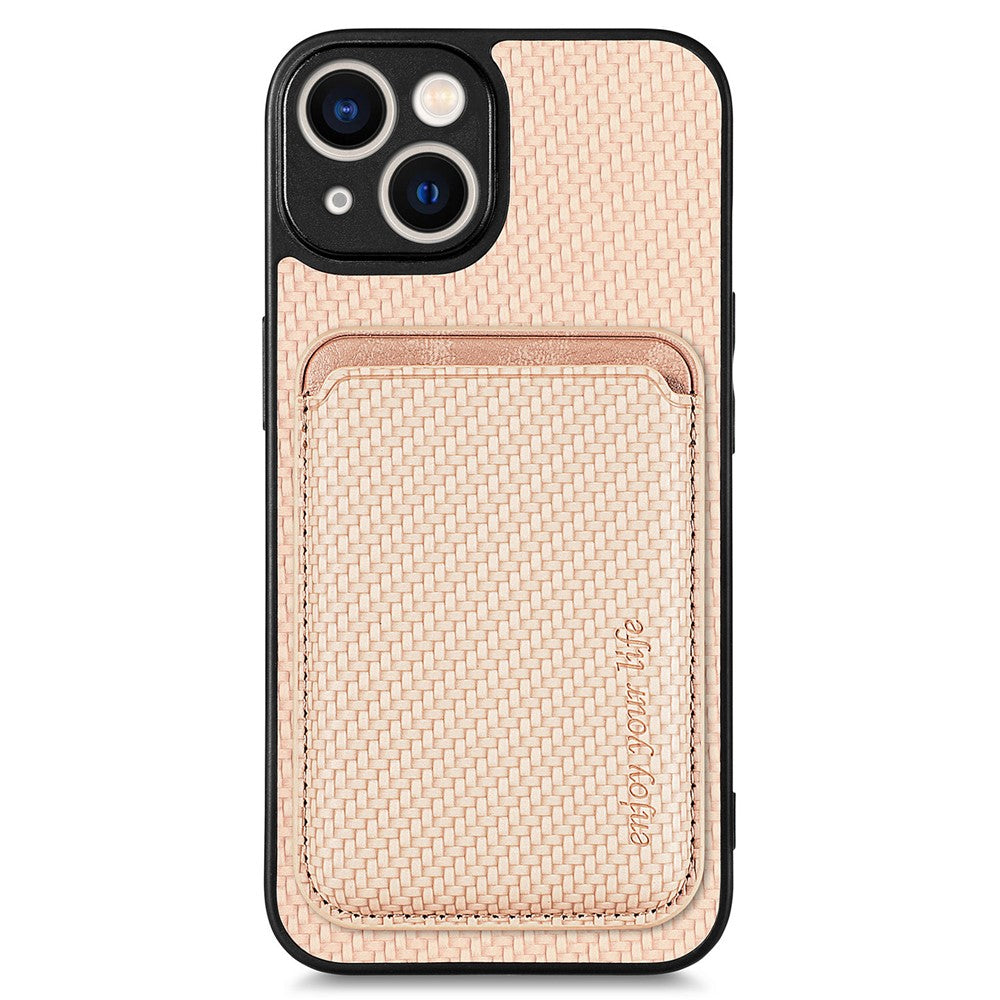 For iPhone 15 Plus Detachable Phone Case Carbon Fiber Magnetic Card Holder Leather+PC+TPU Cover