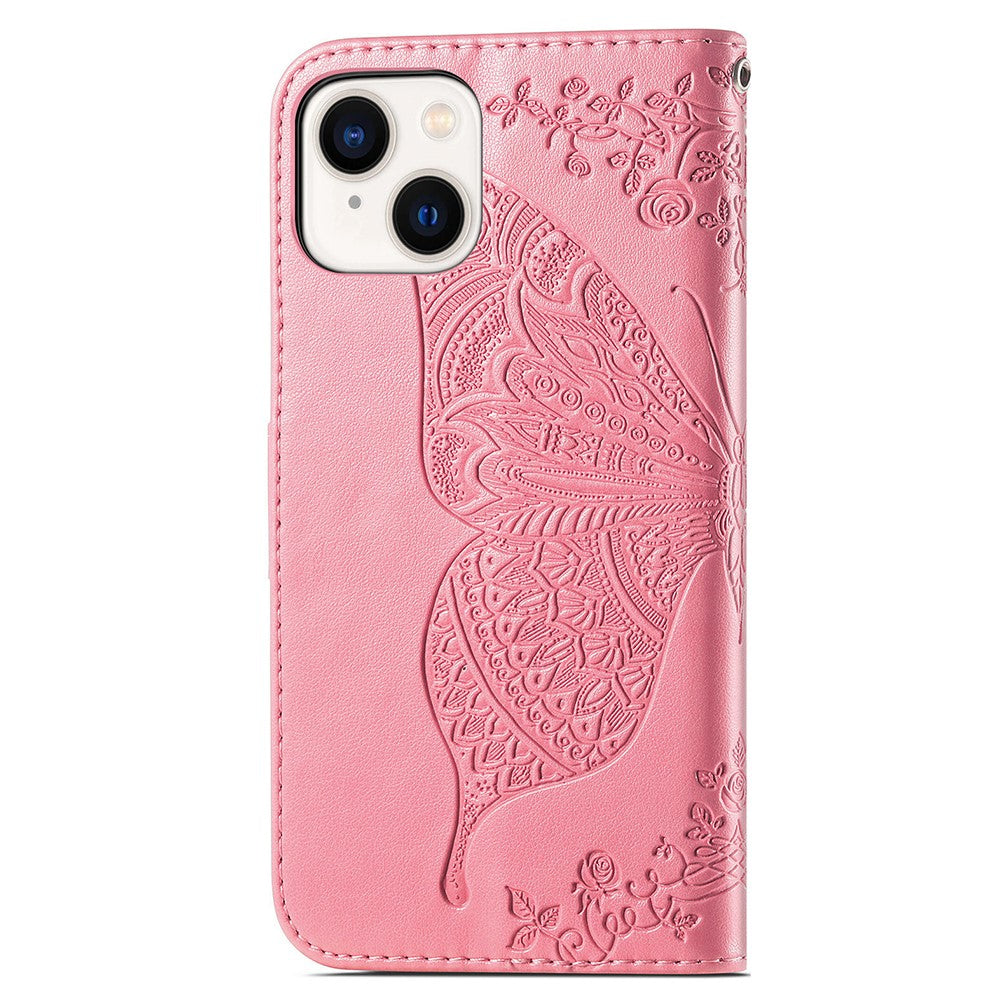 For iPhone 15 Butterfly Imprinted Phone Leather Case Wallet Stand Phone Cover