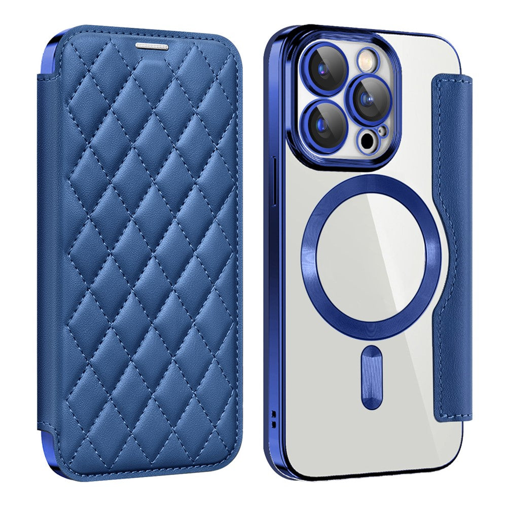 For iPhone 15 Pro RFID Blocking Built-in Lens Film Phone Case Card Holder Leather Cover Compatible with MagSafe