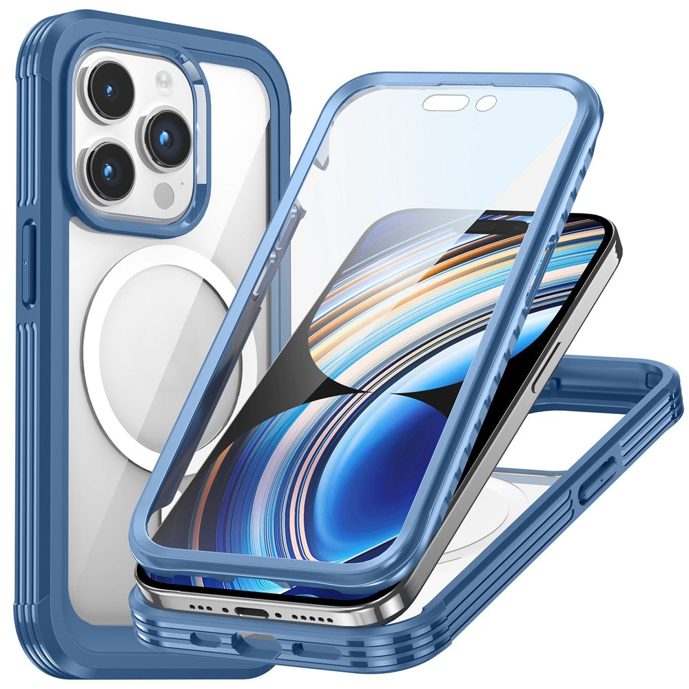 For iPhone 15 Pro Max Phone Case Anti-drop PC + TPU Cover with Tempered Glass Screen Protector