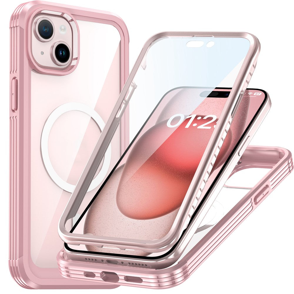 For iPhone 15 Phone Case PC + TPU Clear Cover with Tempered Glass Screen Protector