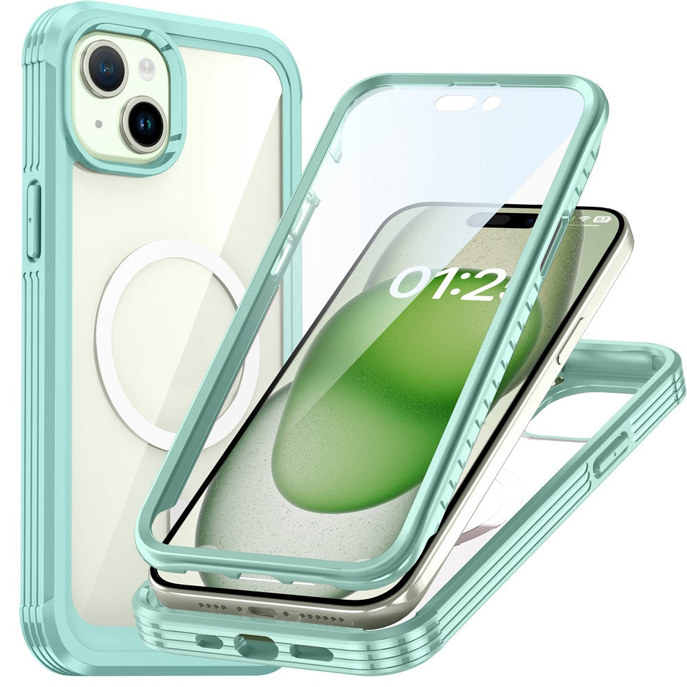 For iPhone 15 Plus Transparent Phone Case PC + TPU Cover with Tempered Glass Screen Protector