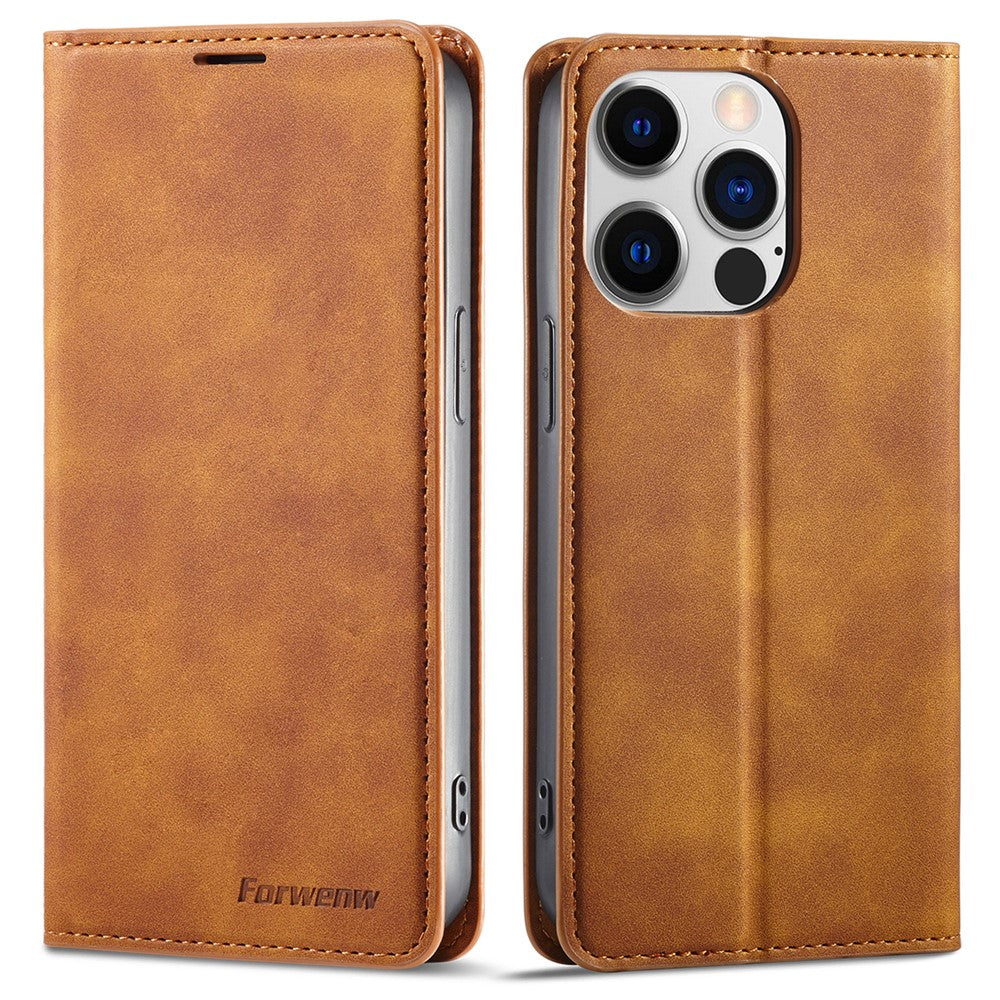 FORWENW Fantasy Series for iPhone 15 Pro Max Skin-touch PU Leather Magnetic Phone Case Phone Cover Wallet