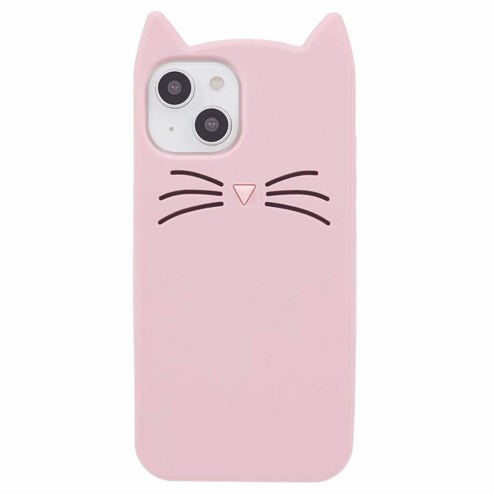 For iPhone 14 Slim-Fit Silicone Shell 3D Moustache Cat Shockproof Phone Cover Case