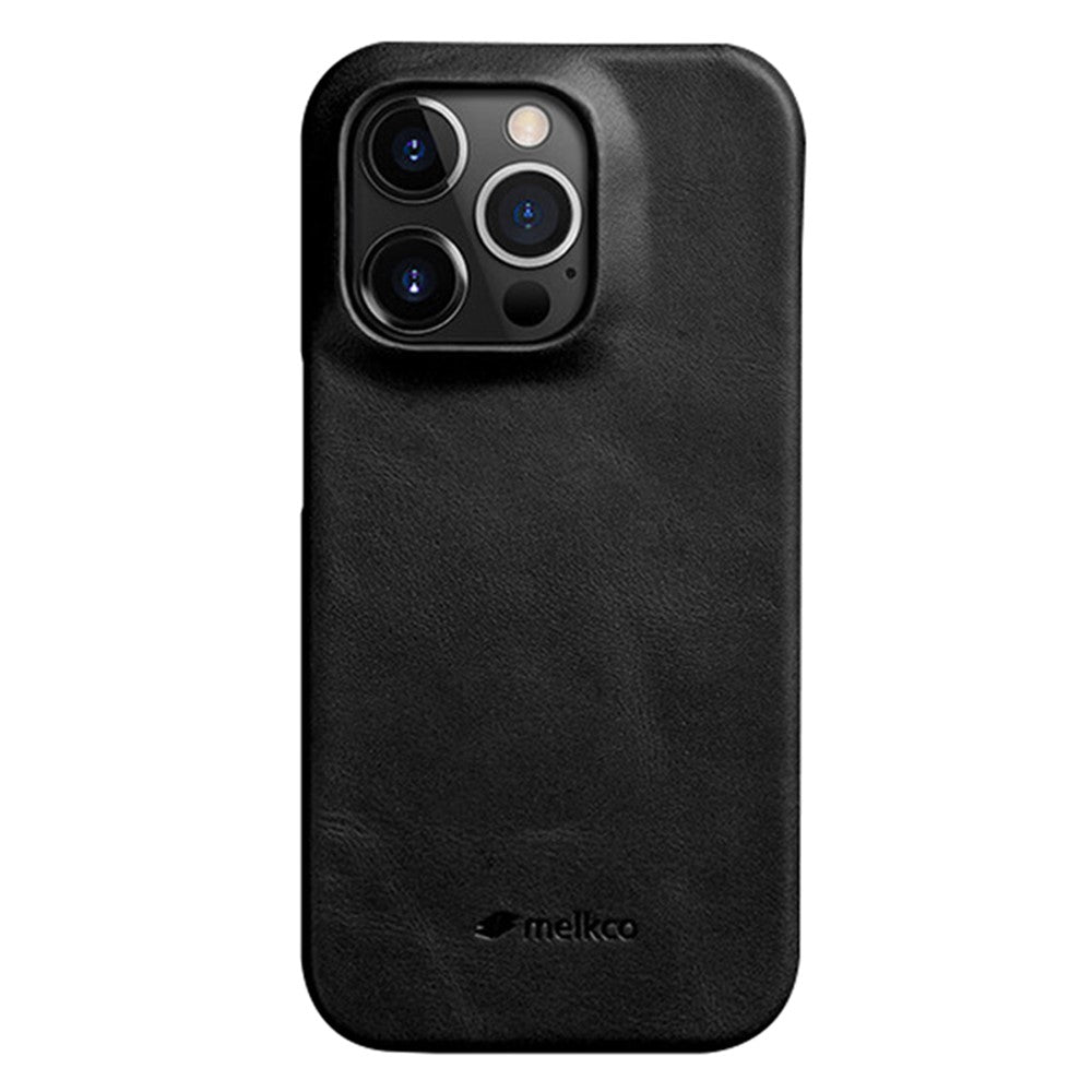 MELKCO For iPhone 15 Pro Max Case Waxy Genuine Cow Leather+PC Incomplete Phone Cover