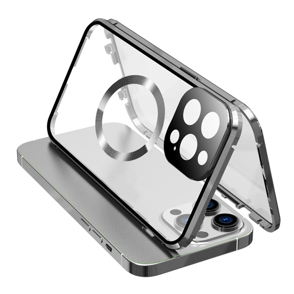 For iPhone 15 Pro Max Case Double Sided HD Tempered Glass Phone Cover Compatible with MagSafe