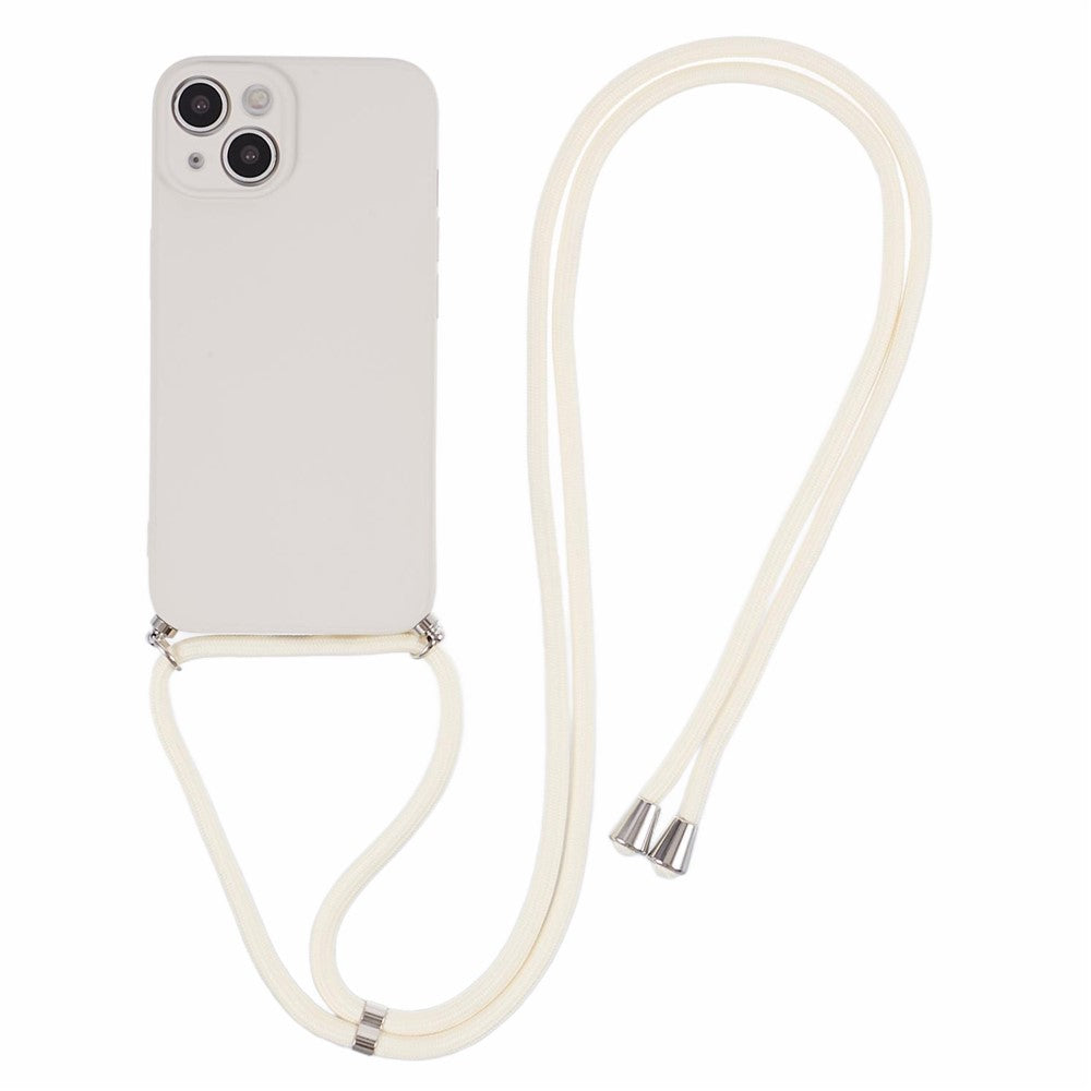 For iPhone 15 TPU Phone Case Fiber Lining Rubberized Cover with Long Lanyard