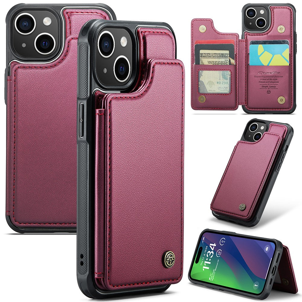 For iPhone 15 Phone Case CASEME C22 Leather Back Cover with RFID Blocking Card Slots