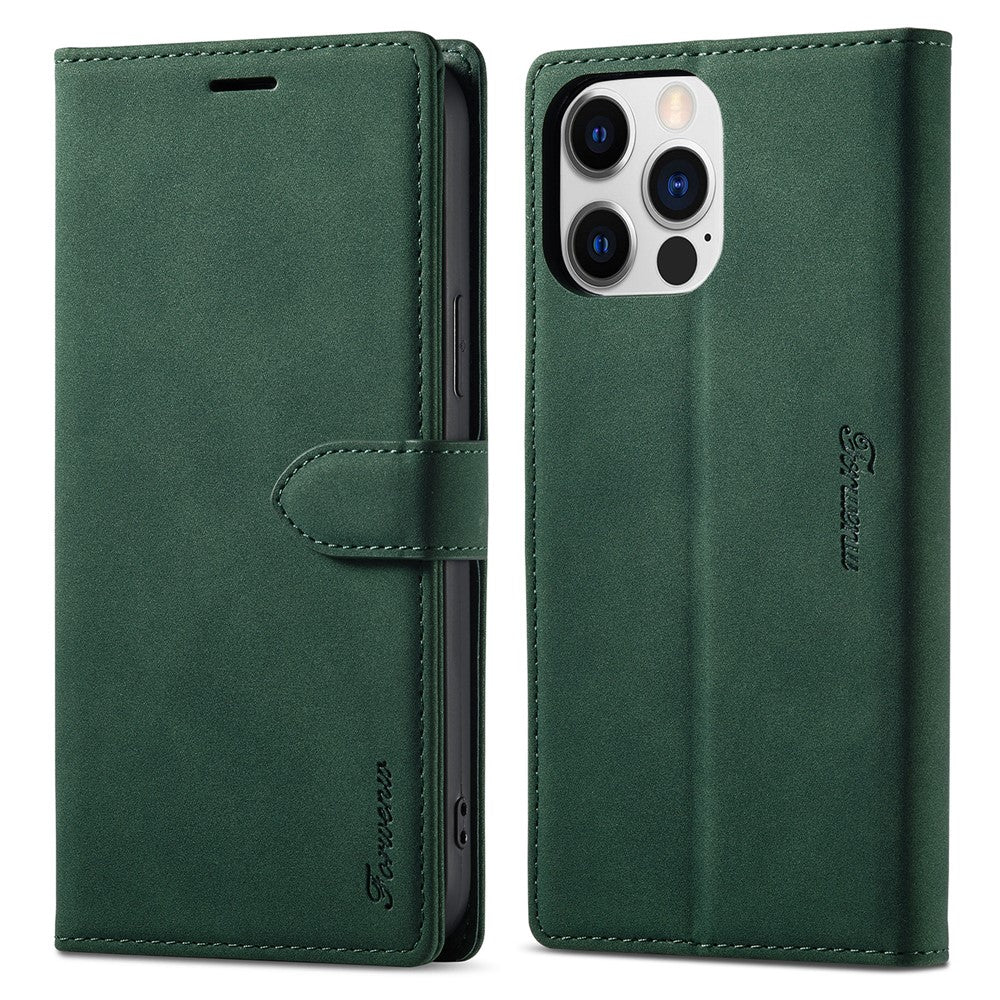 FORWENW F1 Series For iPhone 15 Pro Case PU Leather Magnetic Clasp Full Protection Phone Wallet Cover