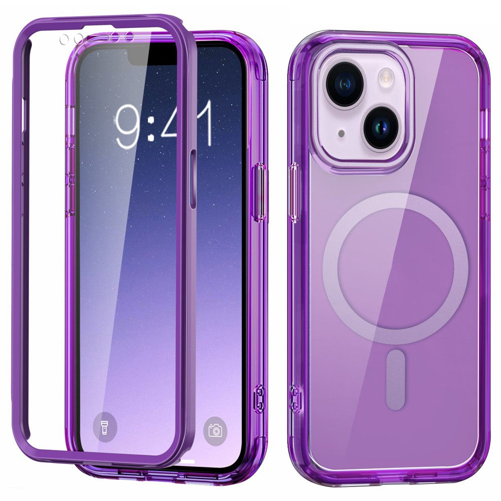 For iPhone 14 Case Compatible with MagSafe PC + TPU Clear Phone Cover with PET Screen Film