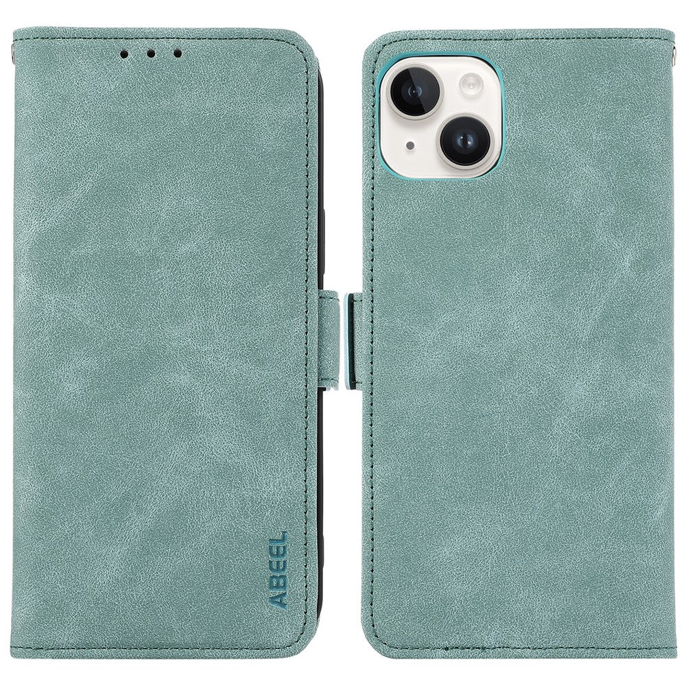 ABEEL For iPhone 15 Plus Leather Case Side Magnetic Clasp RFID Blocking Wallet Phone Cover