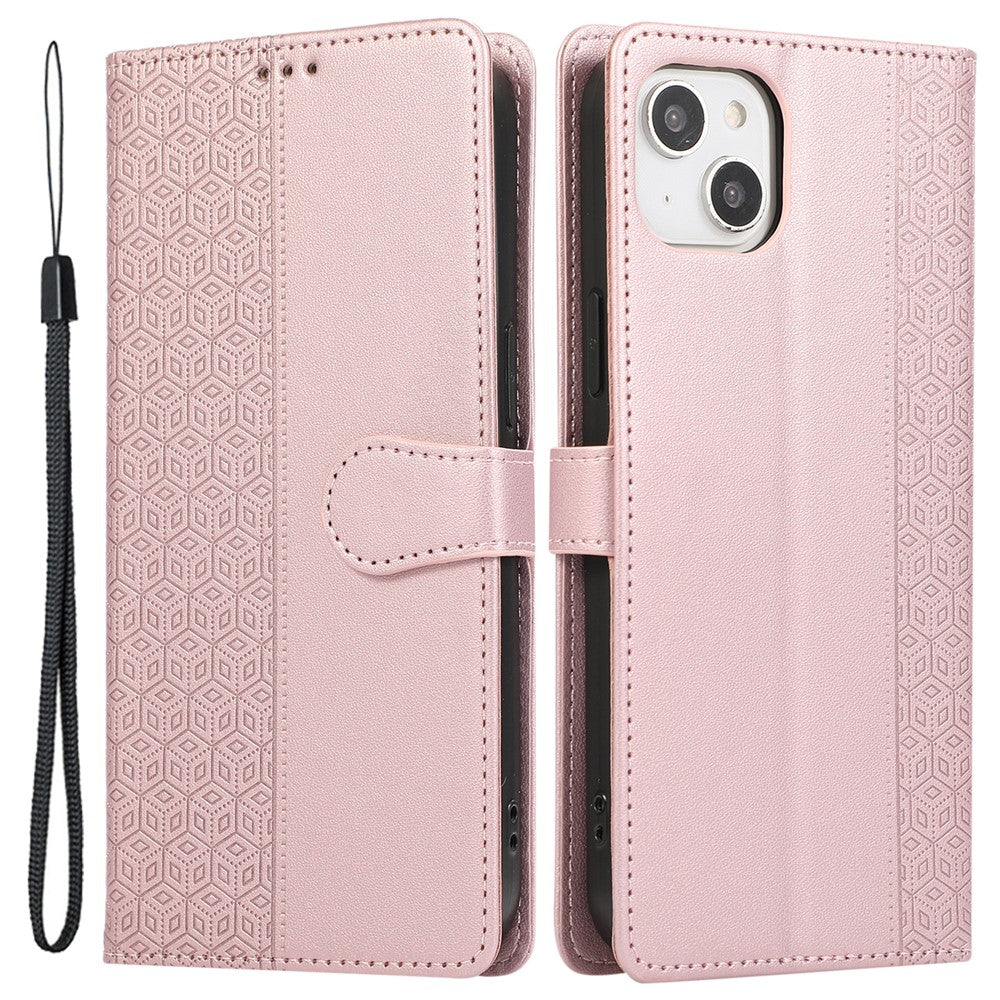 R20 for iPhone 14 Plus Wallet Case PU Leather Splicing Rhombus Cell Phone Cover