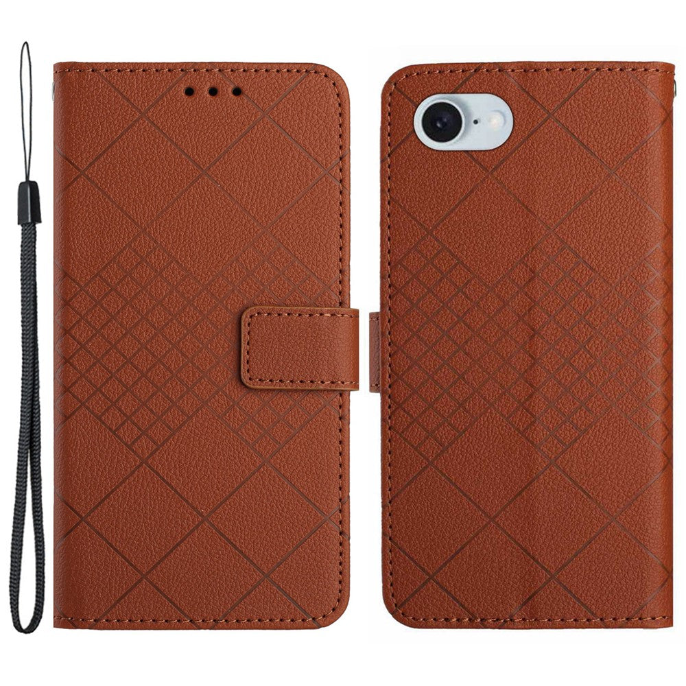 HT06 For iPhone 17e / 16e Drop-Proof Phone Case Rhombus Pattern PU Leather Wallet Cover