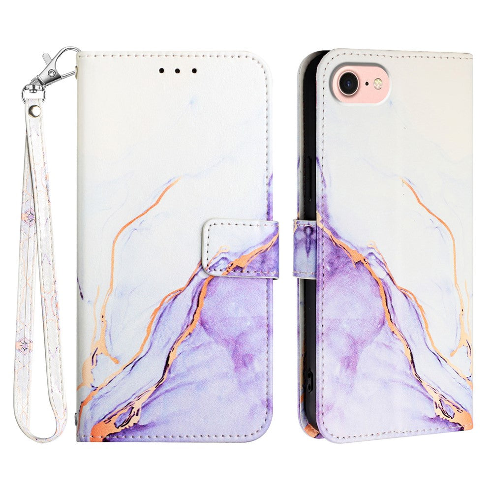For iPhone 17e / 16e Case with Strap Marble Pattern Leather Phone Cover Card Holder