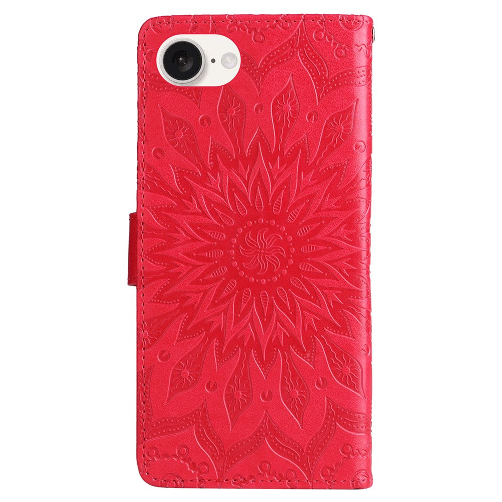 For iPhone 17e / 16e Phone Case Sunflower Imprinted Leather Wallet Stand Cover with Strap
