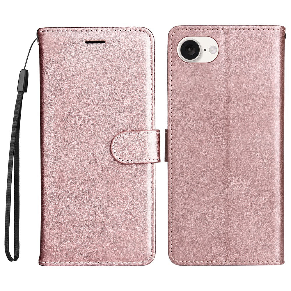For iPhone 17e / 16e Case Solid Color Leather Mobile Cover Wallet Stand with Strap