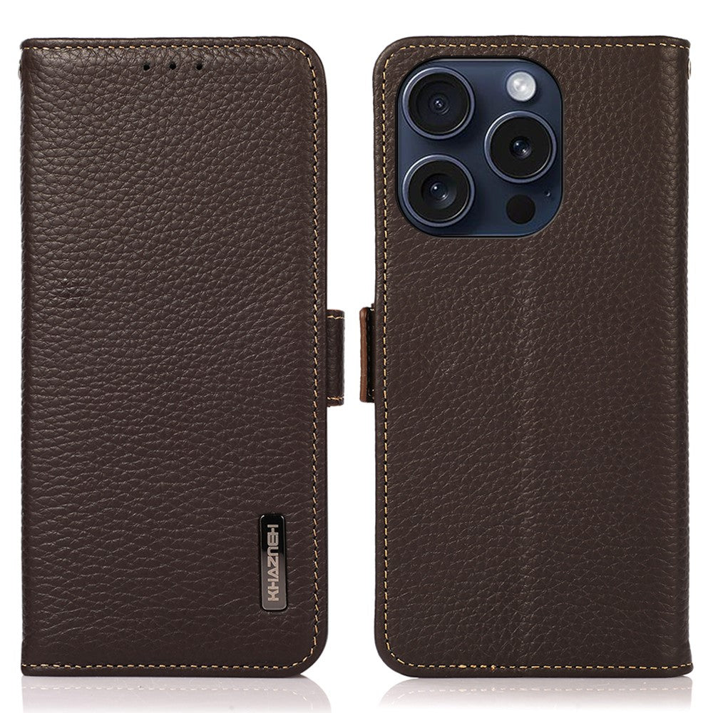 KHAZNEH For iPhone 16 Pro Max Wallet Case Genuine Cow Leather Phone Cover RFID Blocking