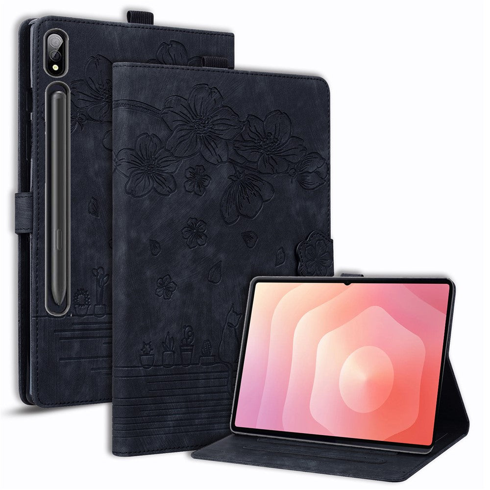 For Samsung Galaxy Tab S11 Ultra Case Card Slots Leather Tablet Stand Folio Cover Flower Cat