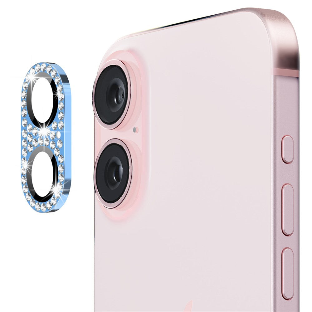 ENKAY HAT PRINCE For iPhone 16 / 16 Plus Camera Lens Protector Rhinestone Decor Metal+Tempered Glass Lens Film