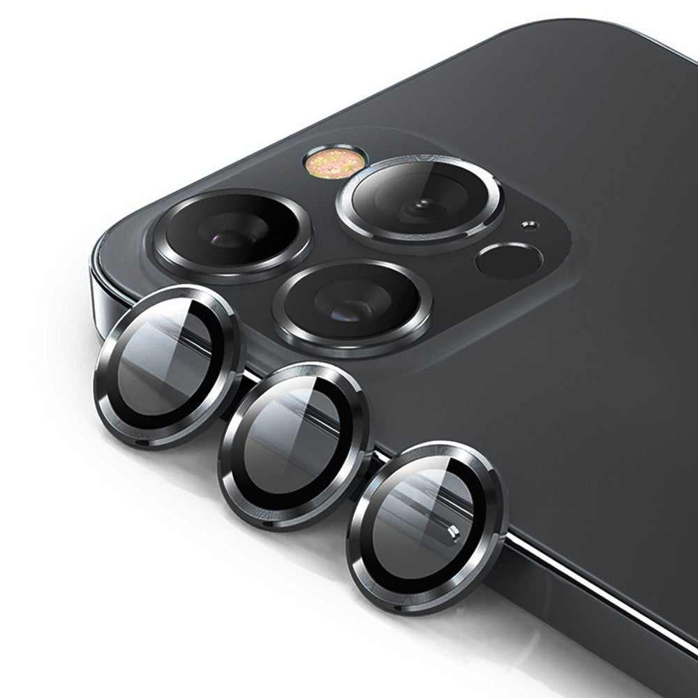 ENKAY HAT PRINCE For iPhone 15 Pro / 15 Pro Max 1 Set Camera Lens Film Tempered Glass + Aluminum Alloy Ring Lens Protector Cover