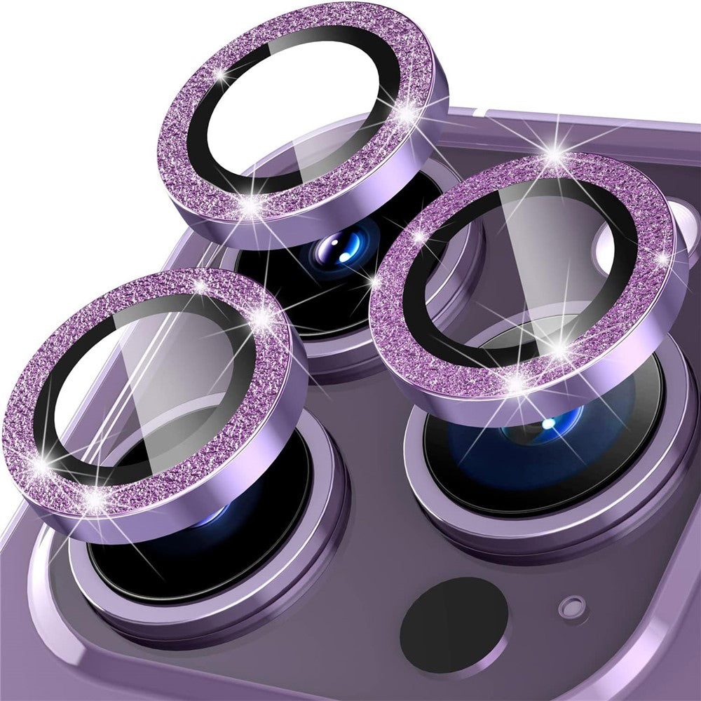 For iPhone 15 Pro / 15 Pro Max Ring Circle Lens Film Set Glitter Metal+Tempered Glass Camera Lens Protector