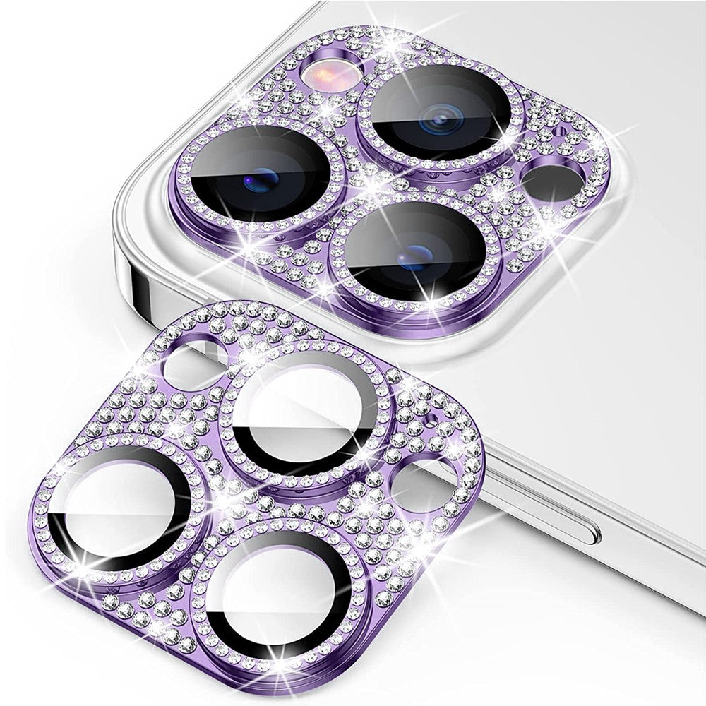 ENKAY HAT PRINCE For iPhone 15 Pro / 15 Pro Max Rhinestone Decor Lens Cover Film Aluminum Alloy+Tempered Glass Camera Lens Protector