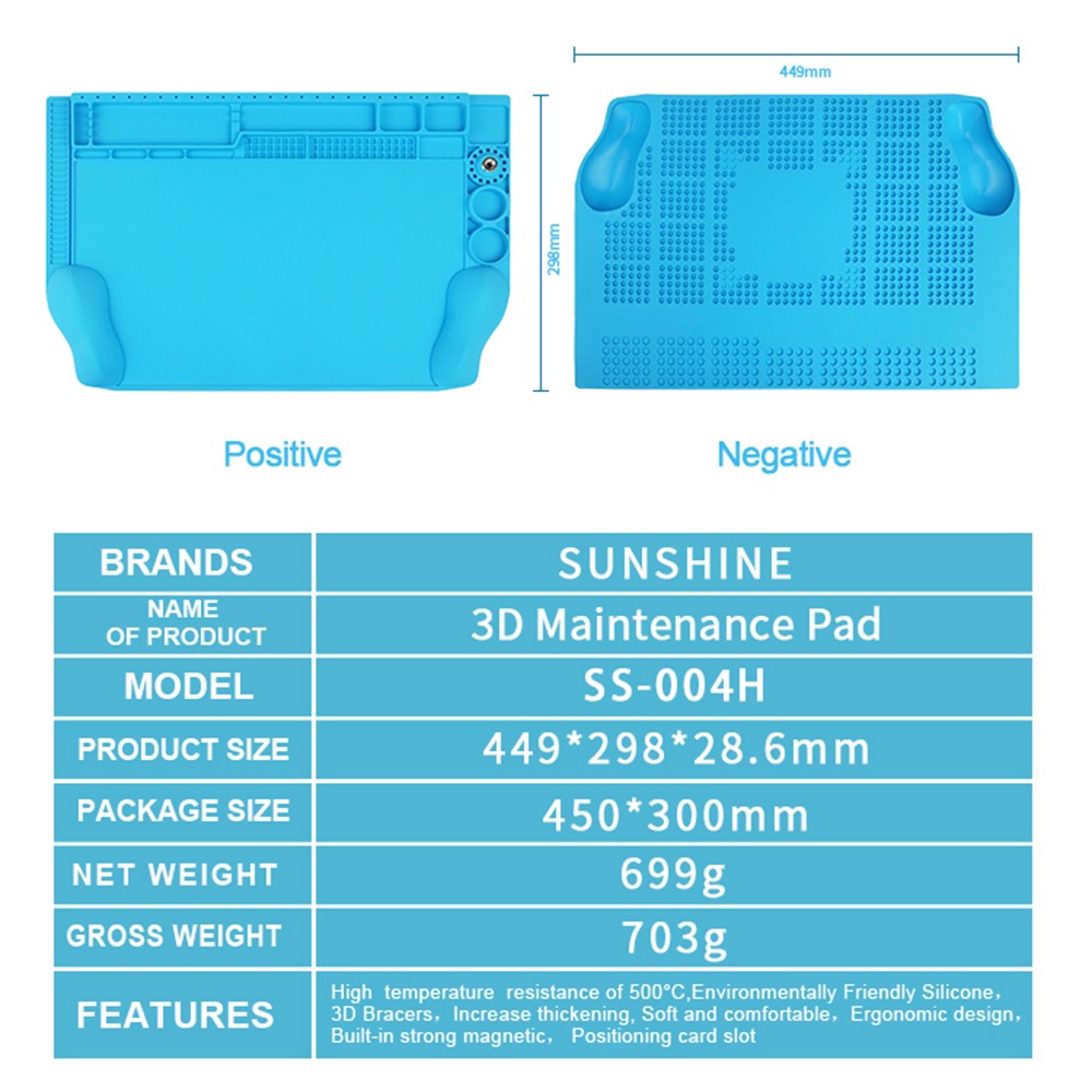 SUNSHINE SS-004H 3D Repair Work Mat Strong Magnetic Wrist Rest Heat Insulation Pad for Phone Repair