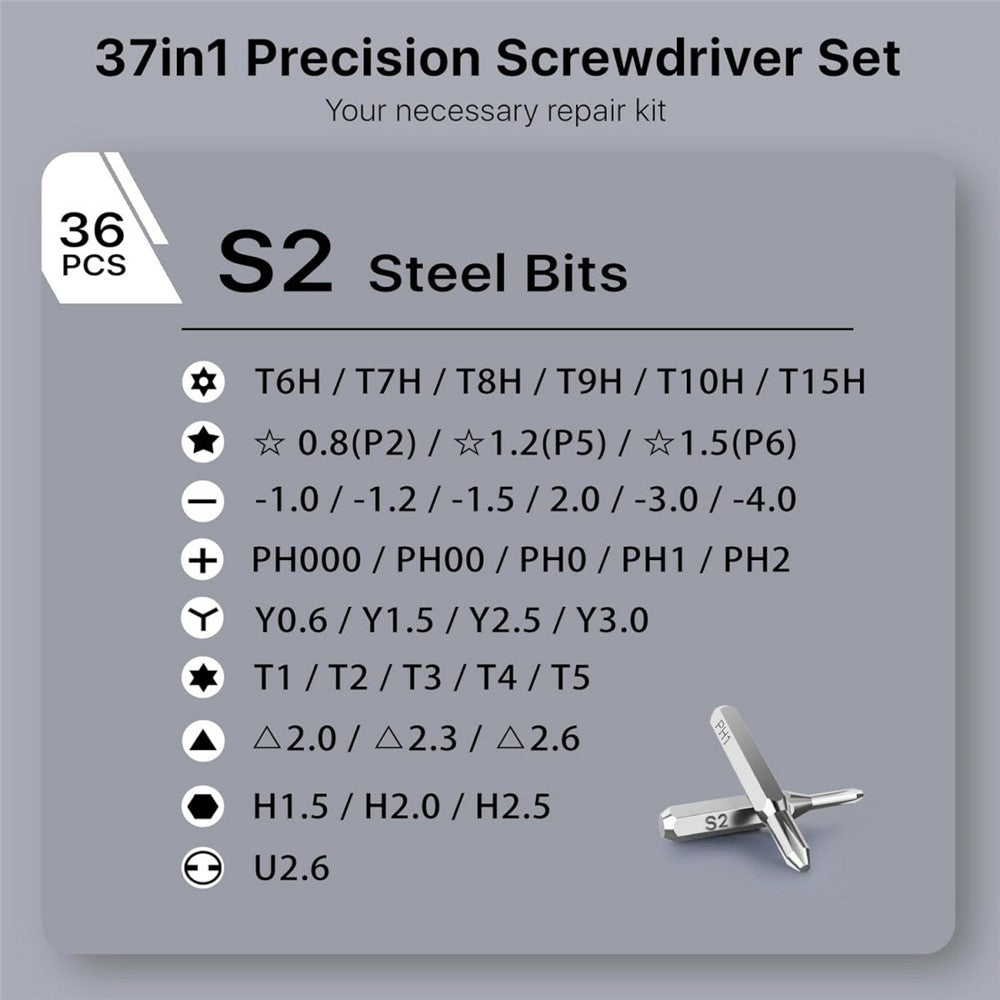 AXTH 37 in 1 Precision Screwdriver Set S2 Steel Bits Magnetic Driver Repair Kit for Phone Laptop Gaming Console Watch