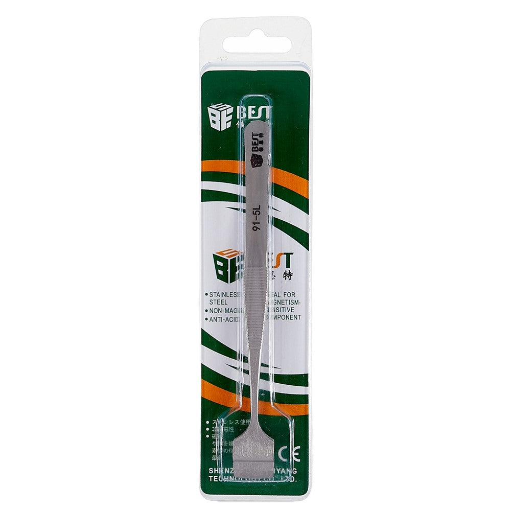 BEST BST-91-5T Anti-Static Stainless Steel Crystal Wafer Tweezers Tooth-shaped Hand Tools for BGA PCB Motherboard Phone Repair Tools