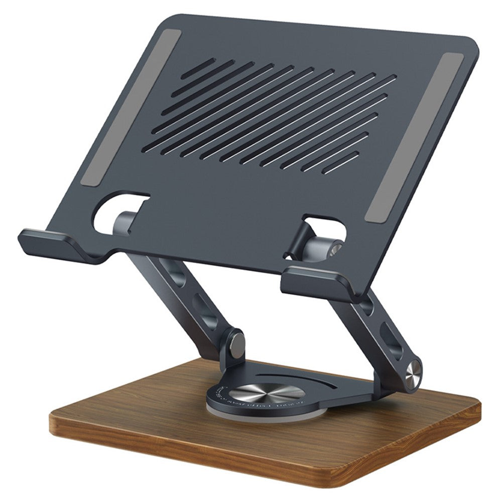 J27 Adjustable Tablets Laptops Cooling Stand Riser Wooden Base Metal Rotating Foldable Desktop Bracket