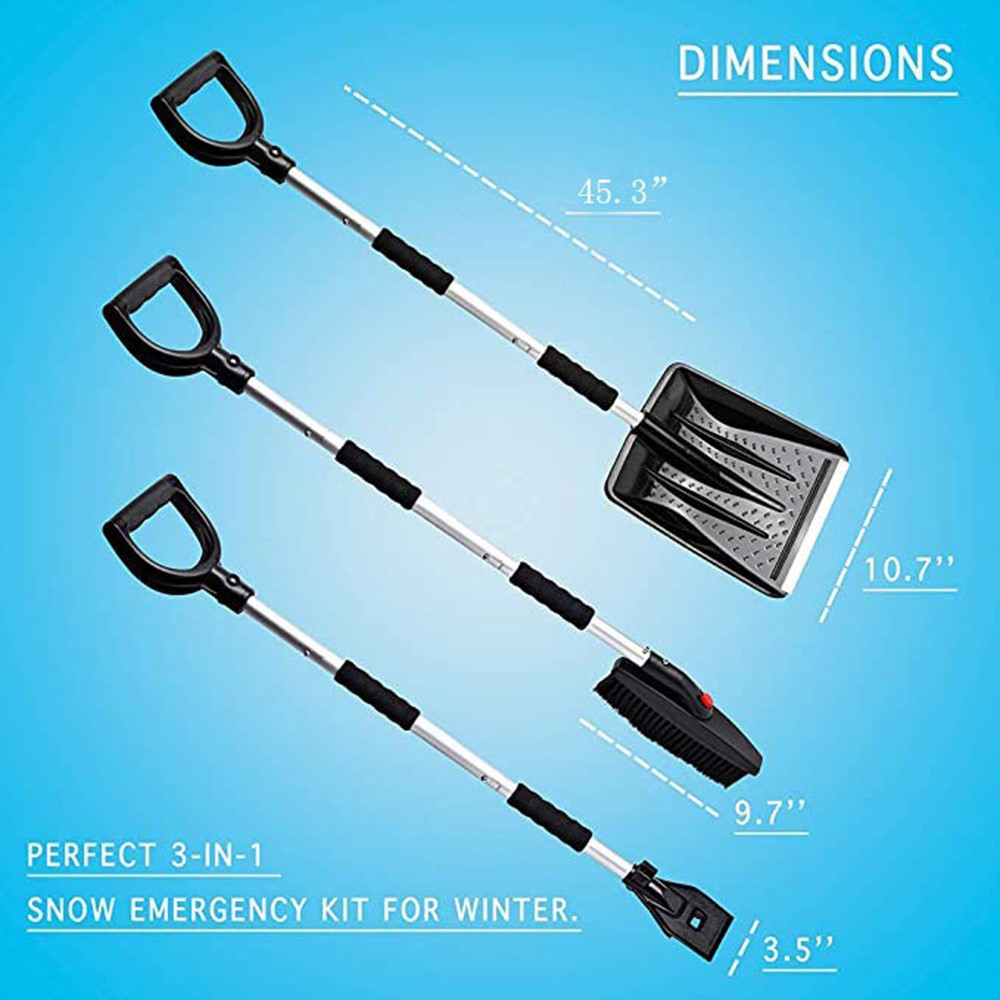 MAIZELAI 3 In 1 Detachable Ice Scraper Windshield Ice Breaker Winter Snow Brush Shovel Car Snow Remover Kit