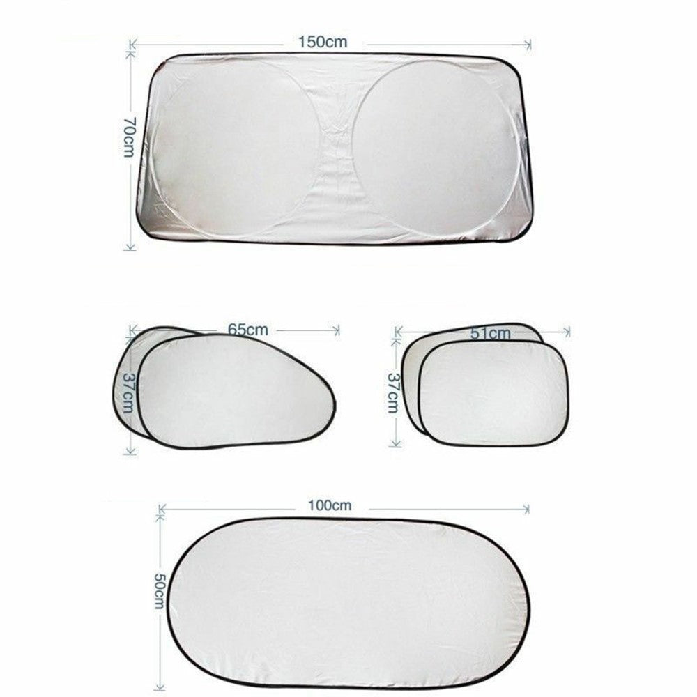 BY-342 6Pcs Car Windshield Sun Shade Set Silver Coated Cloth Car Windshield Cover Front Rear Window Visor