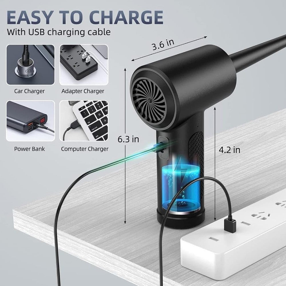 C4915 Portable Turbo Fan Blower Multifunction Car Vacuum Cleaner Rechargeable Air Duster with 3 Brushes