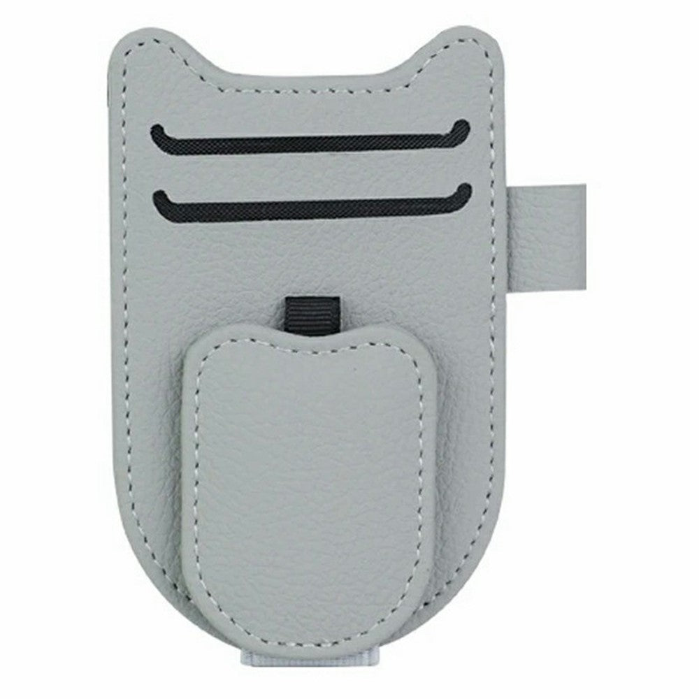Multi-Functional Sunglasses Holder for Car Sun Visor Clip On PU Leather Card Organizer with Pen Loop