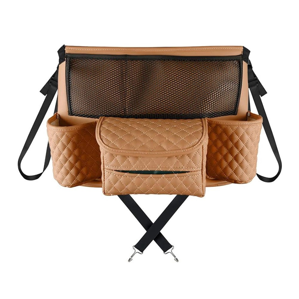 Car Seat Back Organizer PU Leather Multi-Pocket Storage Bag with Cup Holders for Vehicle Interior