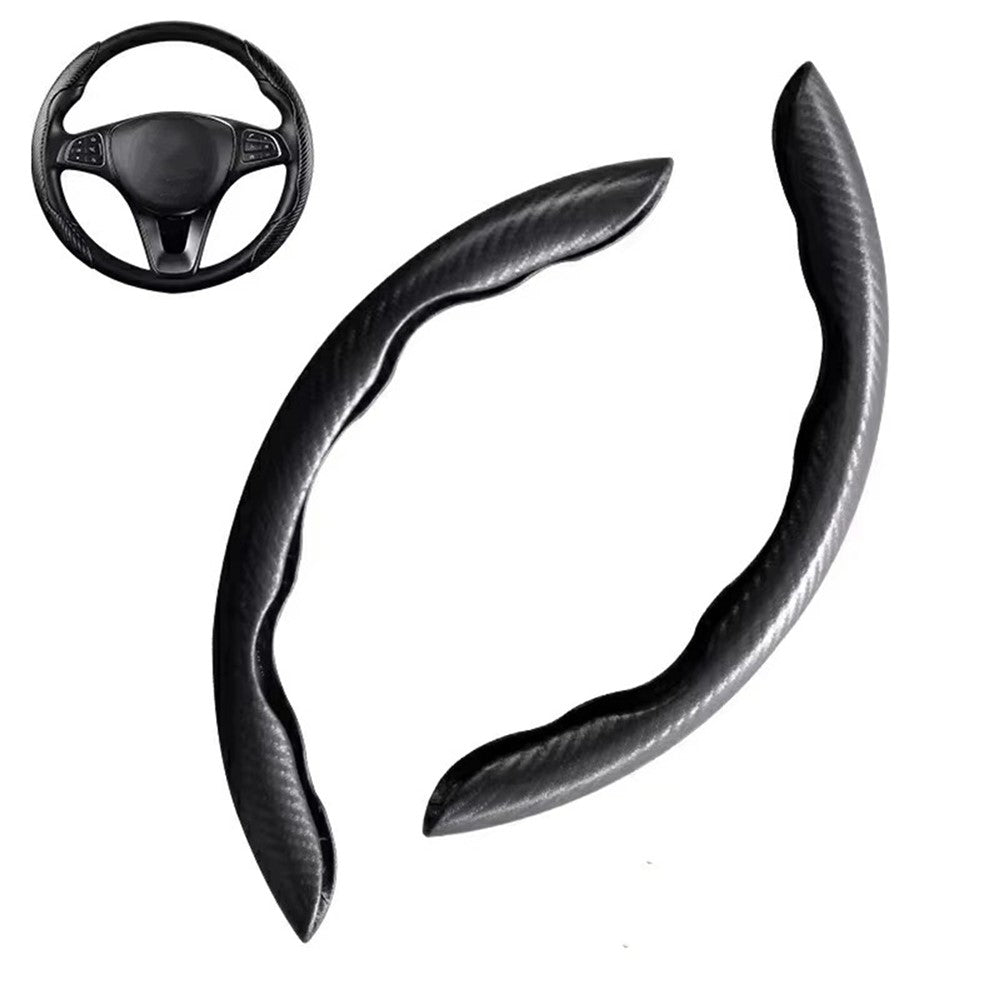 2Pcs Carbon Fiber Steering Wheel Cover Round D-Shaped Anti-Slip Steering Wheel Sleeve for Tesla Model Y / Model 3