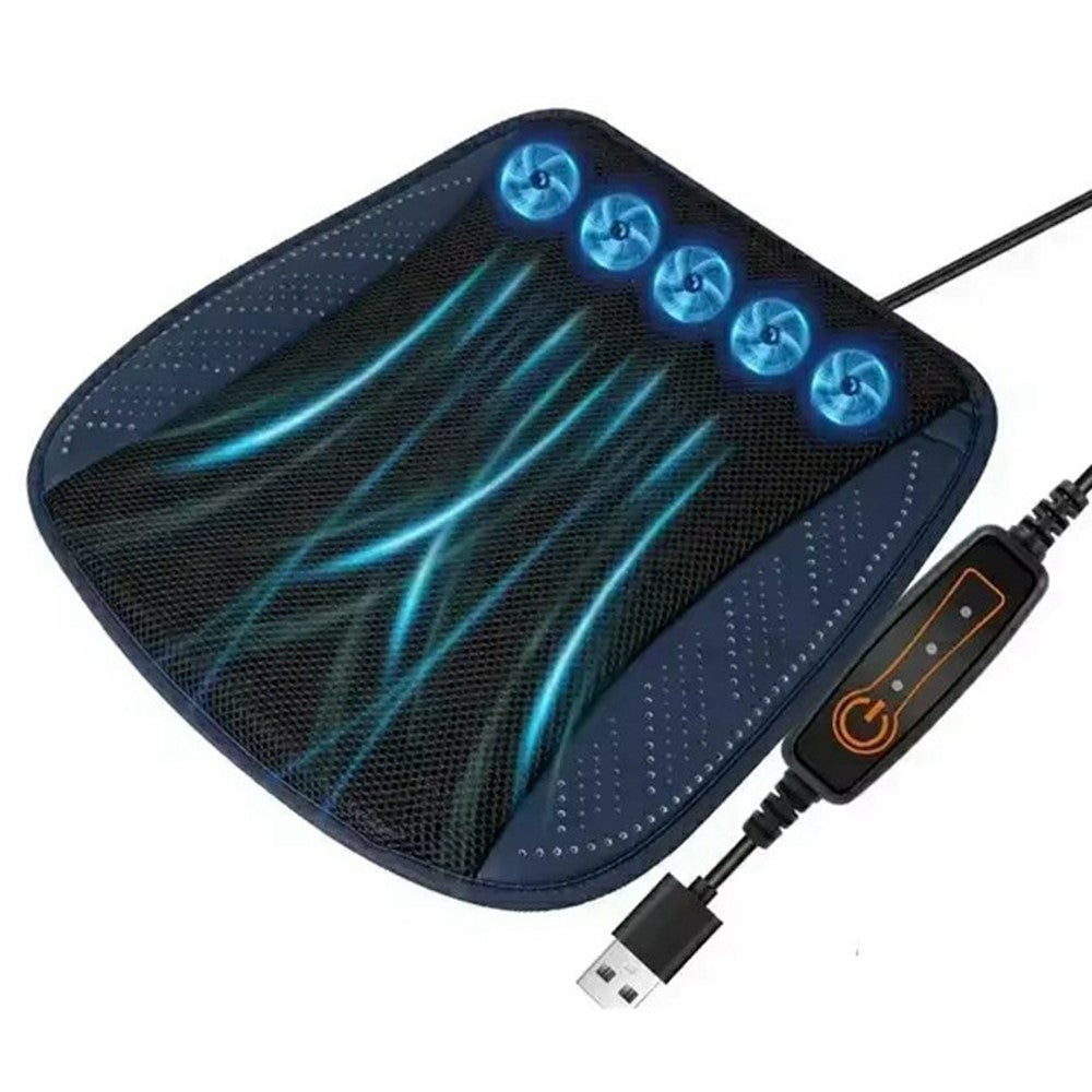 Summer Cooling Seat Cushion with 5 Fans 3-Speed Adjustable USB Car Breathable Mesh Pad