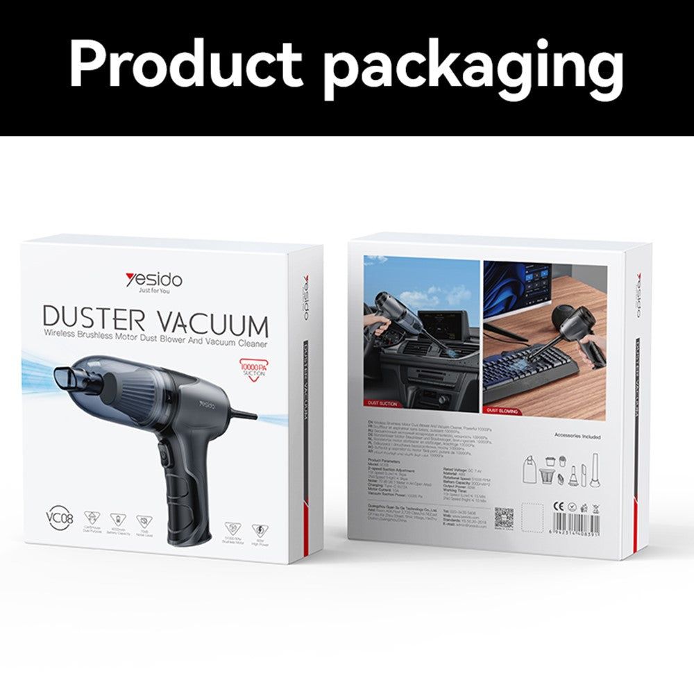 YESIDO VC08 Rechargeable Vacuum Cleaner High Power Handheld Car Home Cleaning Tool