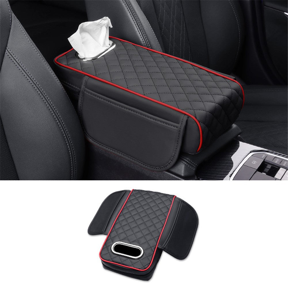 Car Armrest Box Cushion Pad PU Leather Tissue Holder Box with Side Pockets