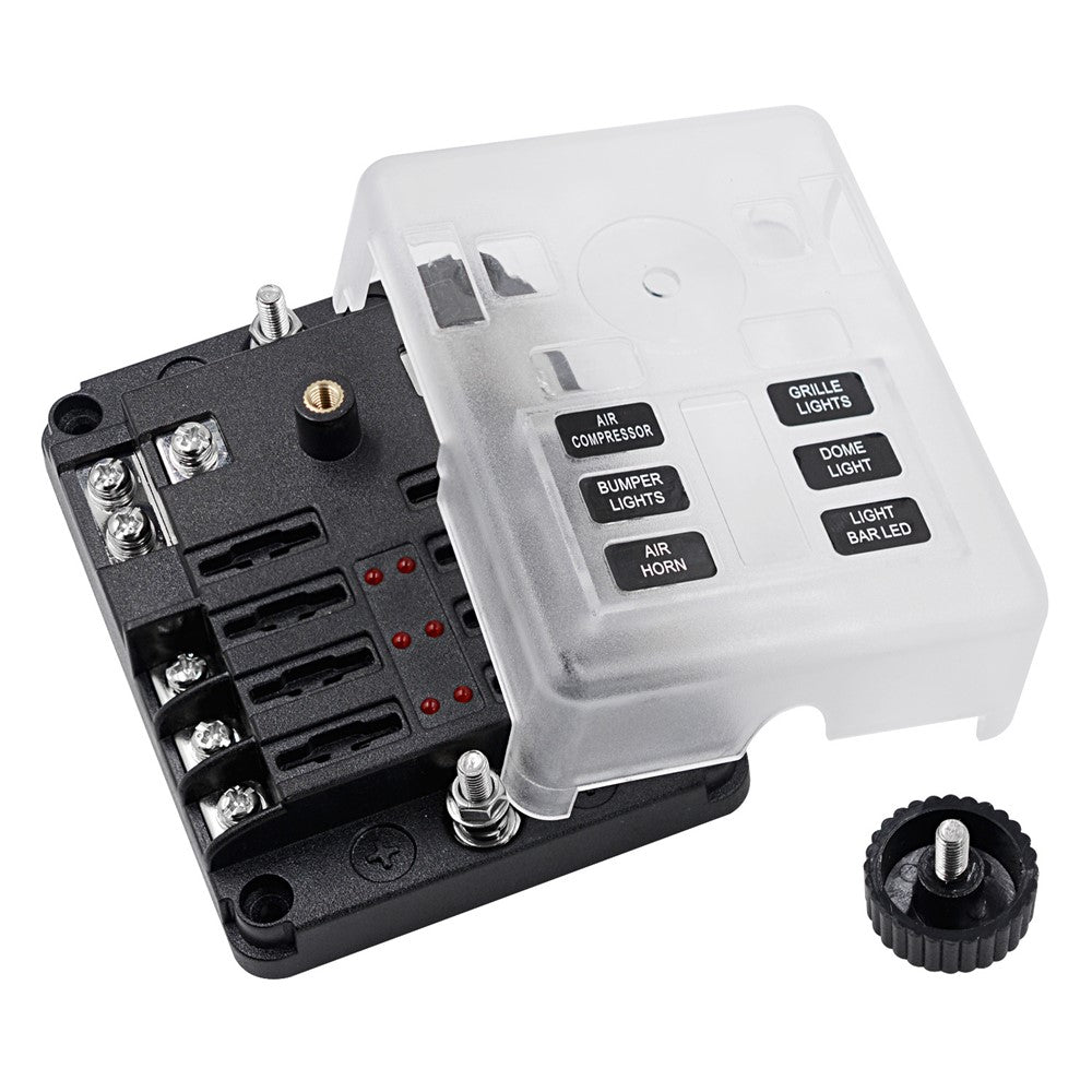 WUPP CS-3394A1 6 Way Blade Fuse Block with Negative Bus LED Indicator for Car Boat Van SUV