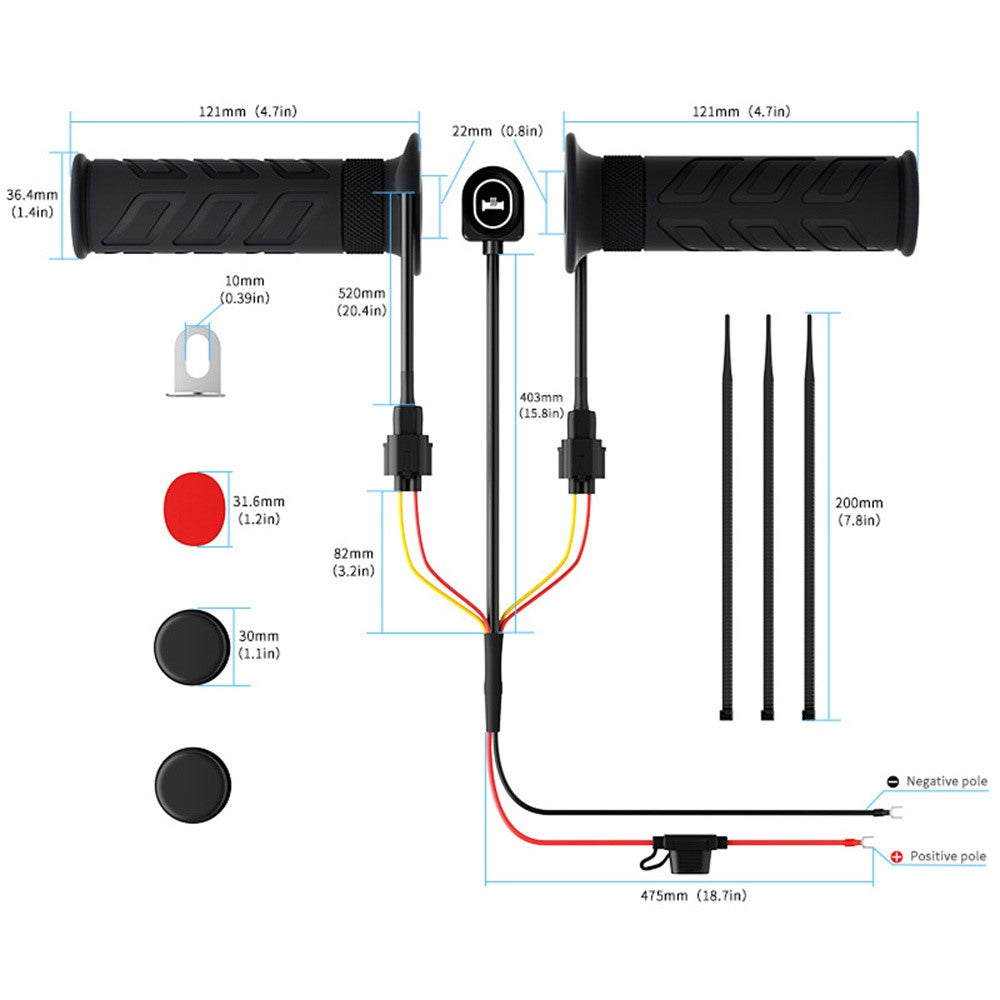 WUPP CS-1956E1 Oval Plastic Switch Heated Grips M4 Arrow ATV Heating Handle Grips