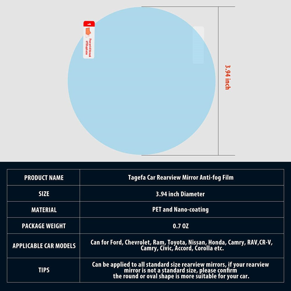 2Pcs Round 100x100mm Car Rear View Mirror Film PET Anti-Fog Rainproof Mirror Film with Tools