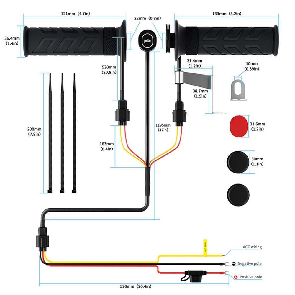WUPP CS-1956D1 Motorcycle Heated Grips with 5+1 Temperature Adjustable / 1.5m ACC Cable
