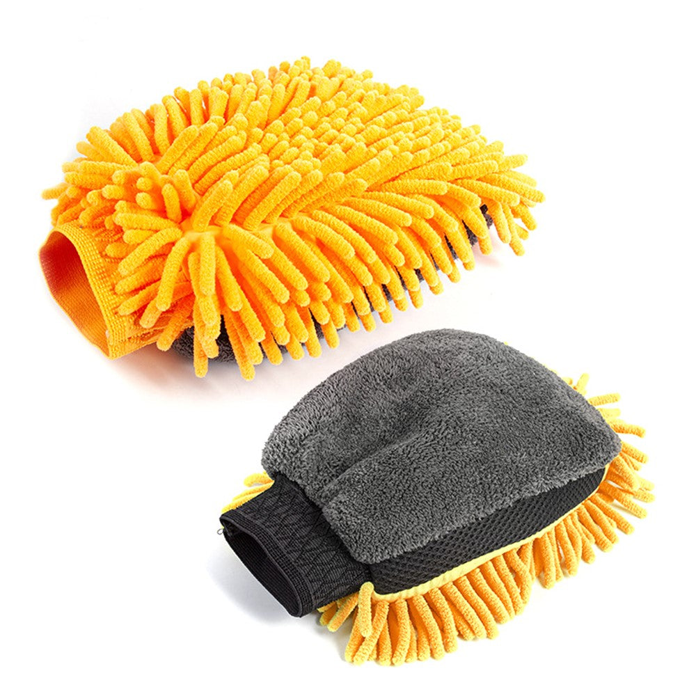 2PCS Chenille Car Wiping Gloves Double-Sided Coral Fleece Housework Dust Wool Bear Paw Car Cleaning Tool