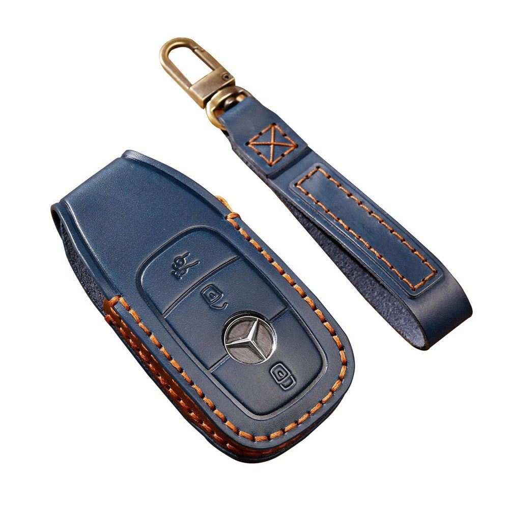 HALLMO C015 Anti-scratch Car Key Case for E300L, Genuine Cowhide Leather Protector Keychain Replacement